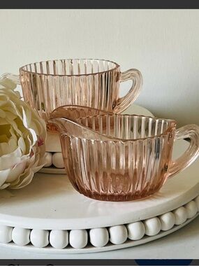 Vintage Anchor Hocking Pink Depression Glass Creamer and Sugar Set